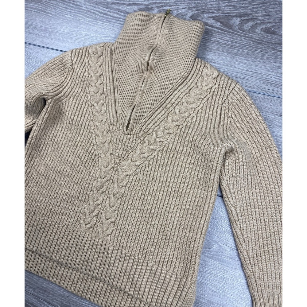Tuckernuck Women's Estella Wool Cable Knit 1/4‎ Zip Sweater Brown Size XS